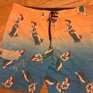 Hang Ten Swim Trunks with Black Waistband and Hula Girls